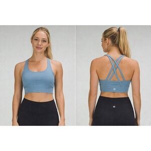 Lululemon Energy Longline Bra Washed Blue LW2EB9S Size 8 NEW